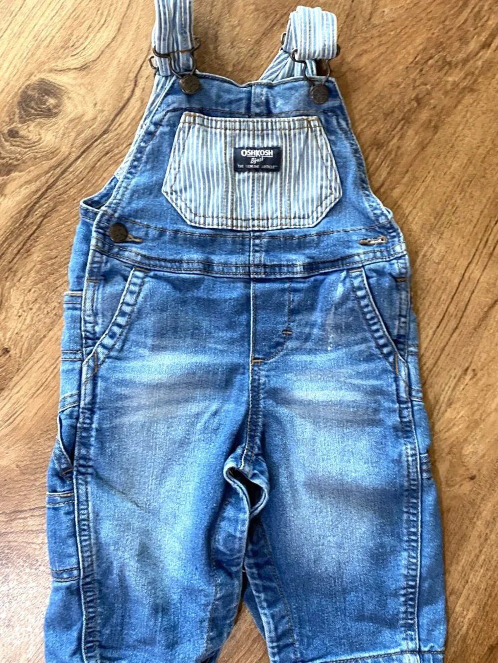 Lot of 3 OSHKOSH Overalls Blue/Stripes/Brown-6-9 Months